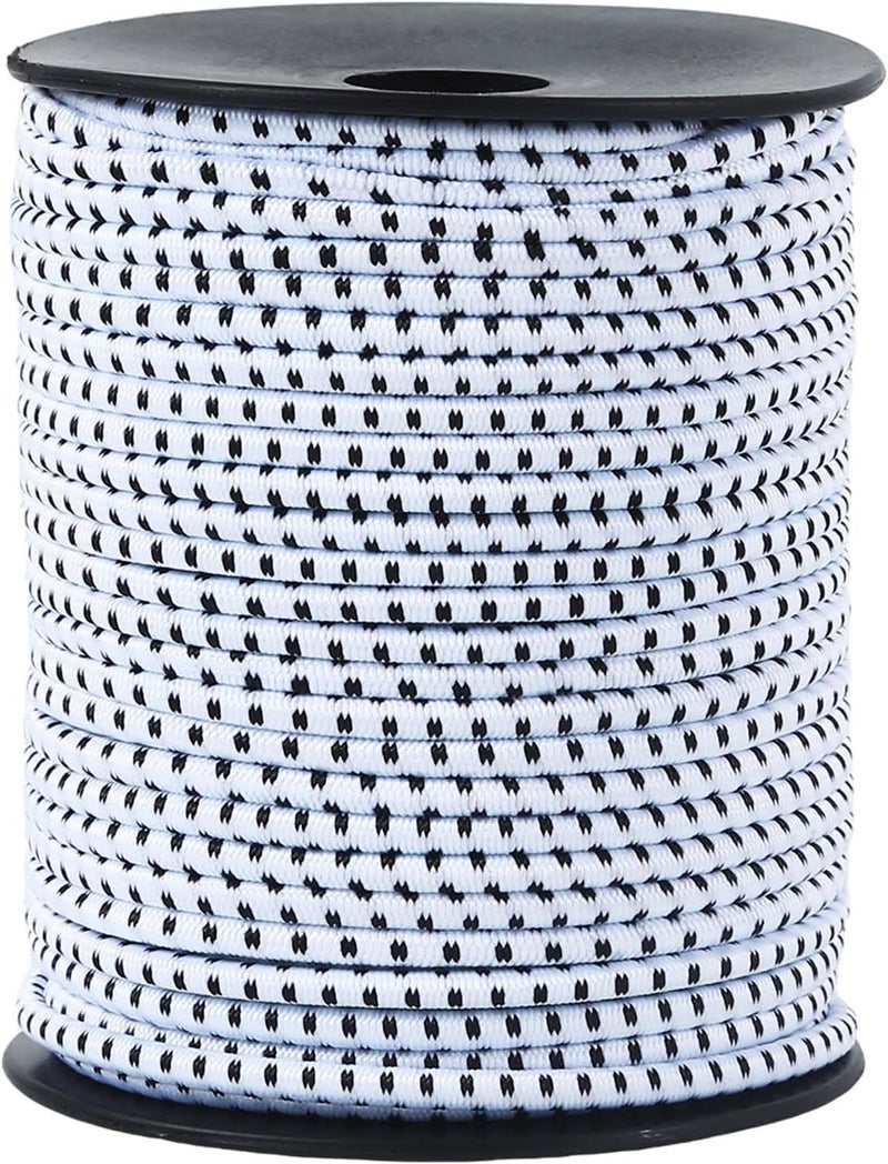 Radix Rope حبل بونجي - 1/8 بوصة × 100 قدم - حبل صدمة مرن، حبل قابل للتمدد للكاياك، الحرف اليدوية، الربط، مشاريع DIY - حبل بونجي مرن وعالي القوة (أبيض مع خط أسود) - Image 1